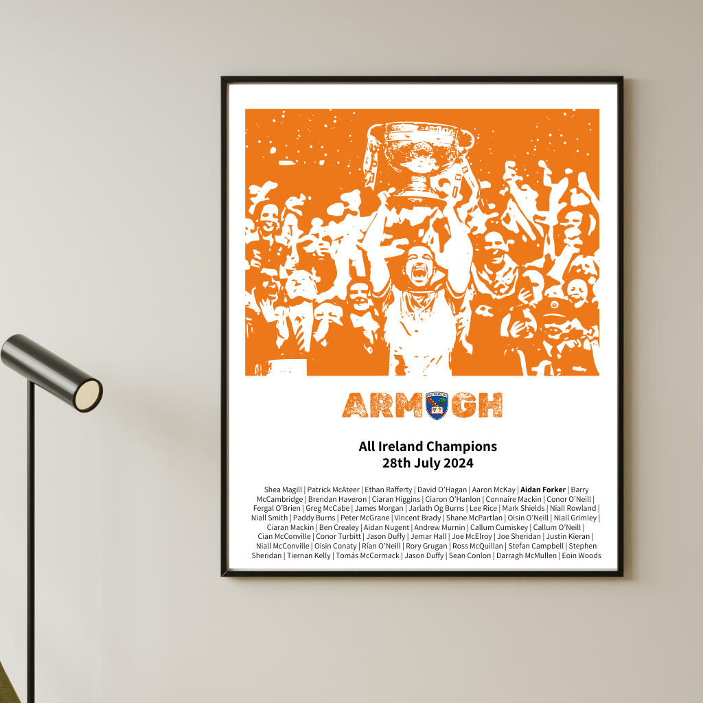 Champions in Orange: Aidan Forker Lifts the Sam Maguire – Armagh champions print