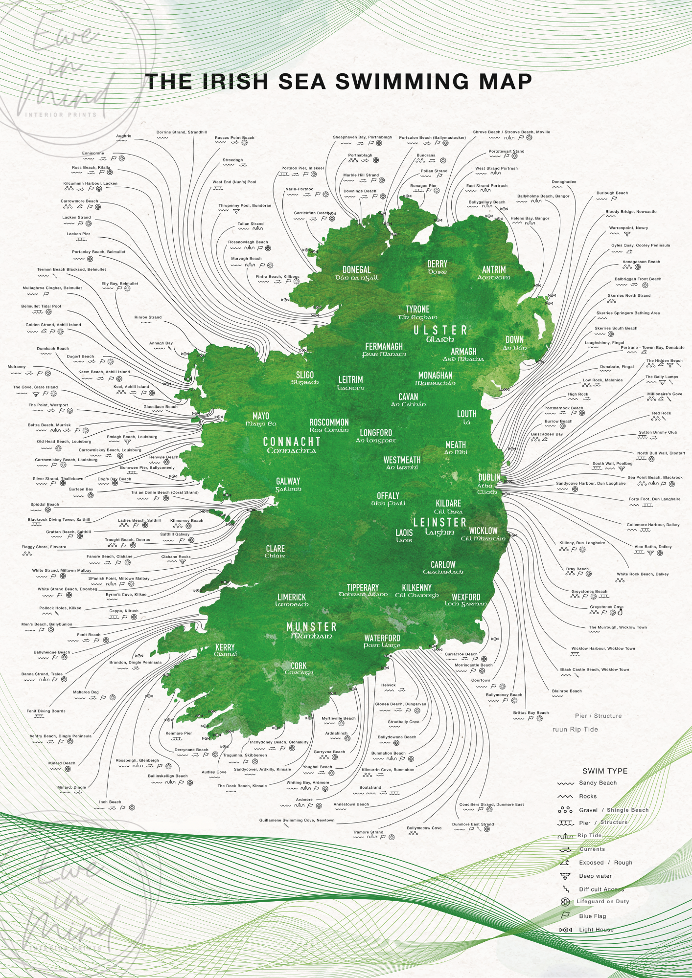 The Irish Sea Swim Map Print